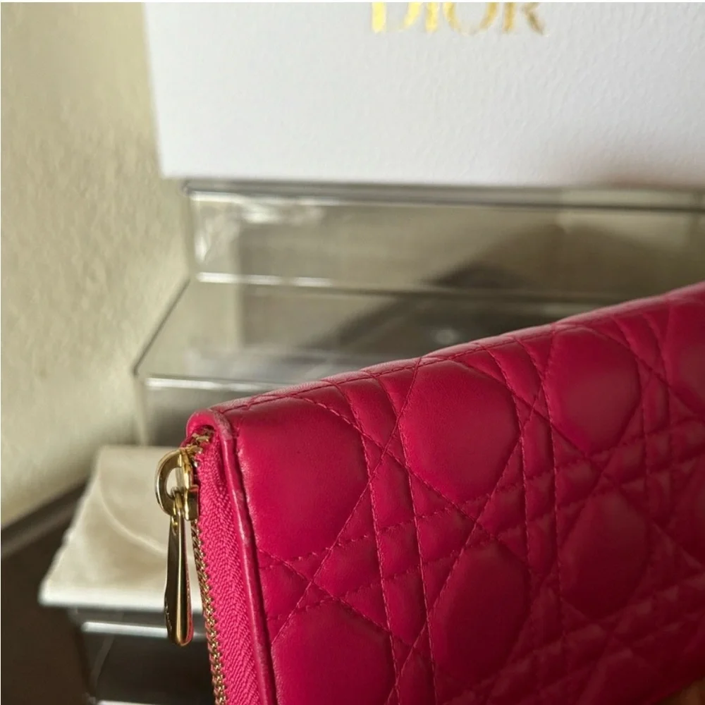Christian Dior Fuchsia Long Zip Wallet With Charms